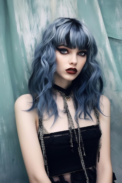 Blue hair with a black dress