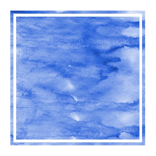 Blue hand drawn watercolor rectangular frame background texture with stains