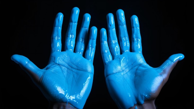 Photo a blue hand with a white substance on it