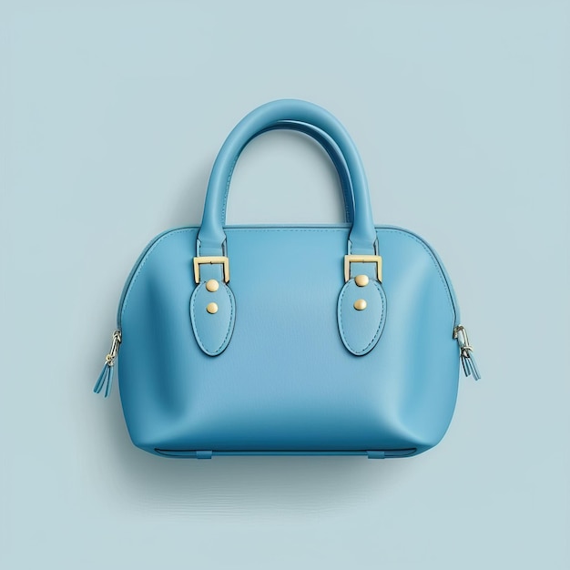 Blue handbag on a blue flat Background, simple clean and minimalist