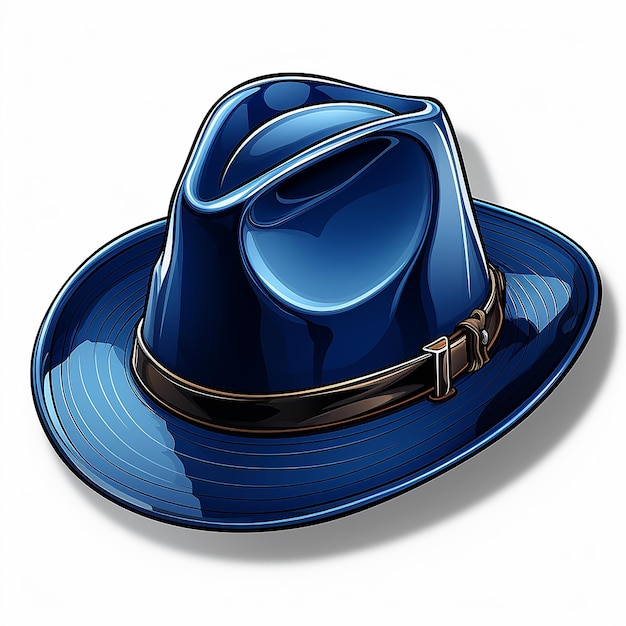 Foto adesivo a cappello blu su sfondo bianco