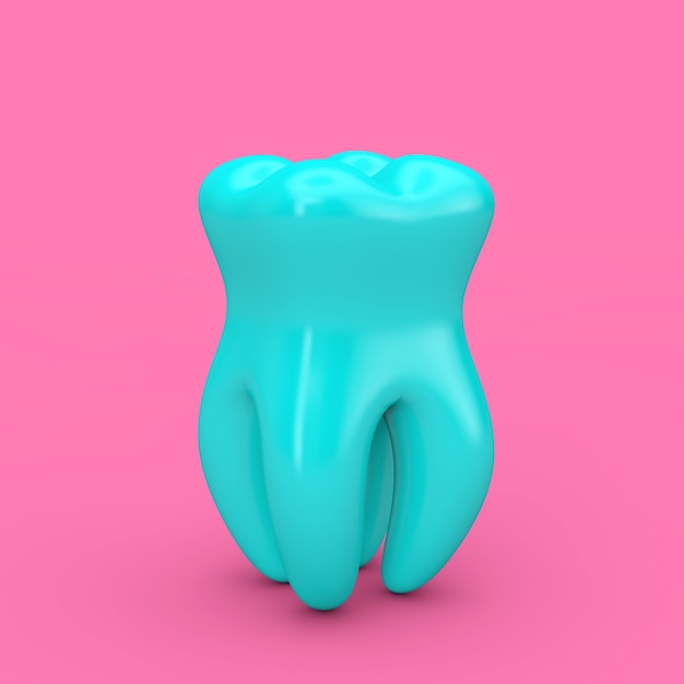 Dente sano blu in stile bicolore su sfondo rosa. rendering 3d