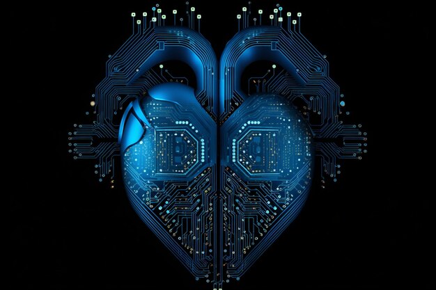 Foto cuore blu progettato come unità di elaborazione centrale dell'amore generativo ai