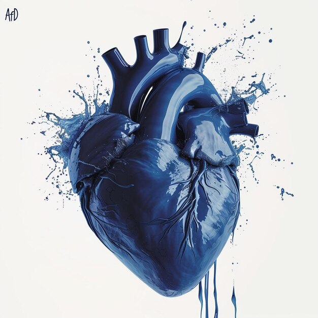 Photo a blue heart is splattered with paint