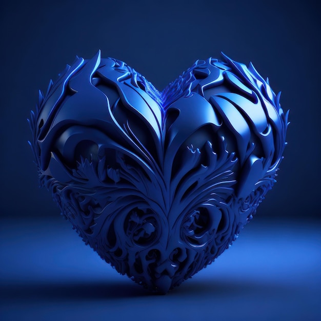 A blue heart with a floral design on it