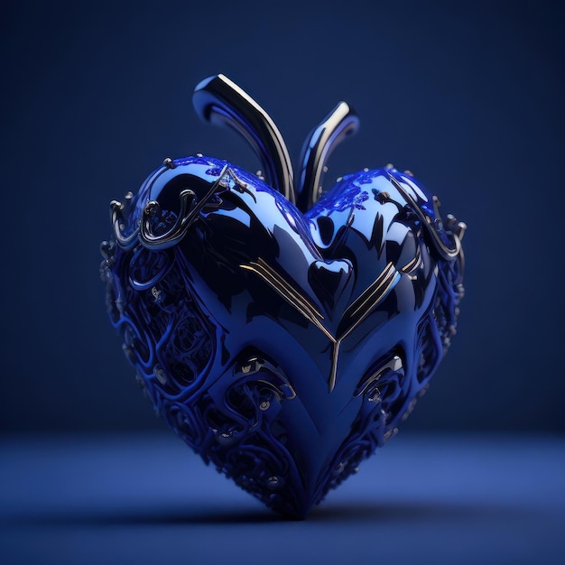 A blue heart with a heart shaped design on it