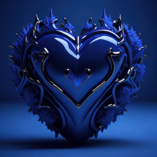 A blue heart with spikes and a heart on it