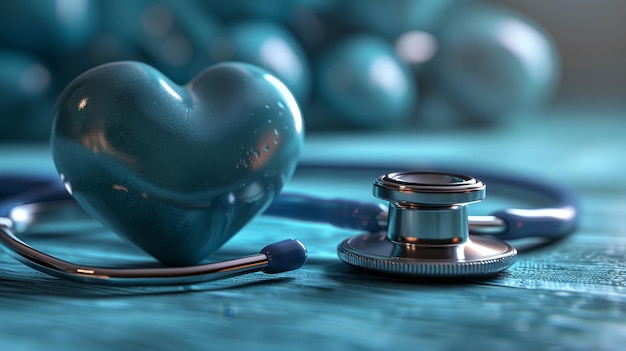 Blue heart with stethoscope on blue background world health day