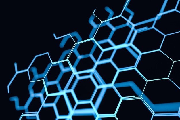 Photo blue hexagon and glowing lines crossed 3d rendering