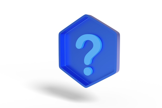 Blue hexagonal sign with a question mark.