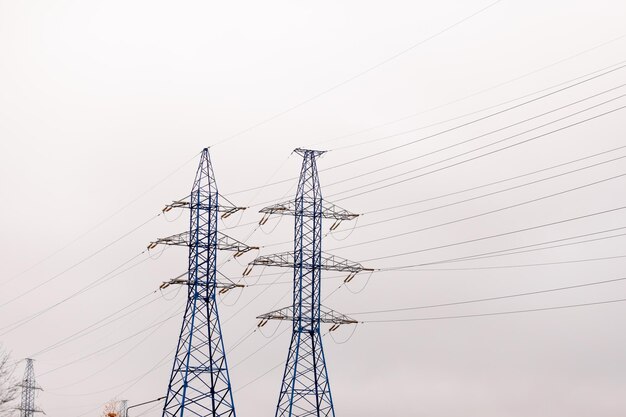 Blue high Pylon highvoltage power lines high voltage electric tower