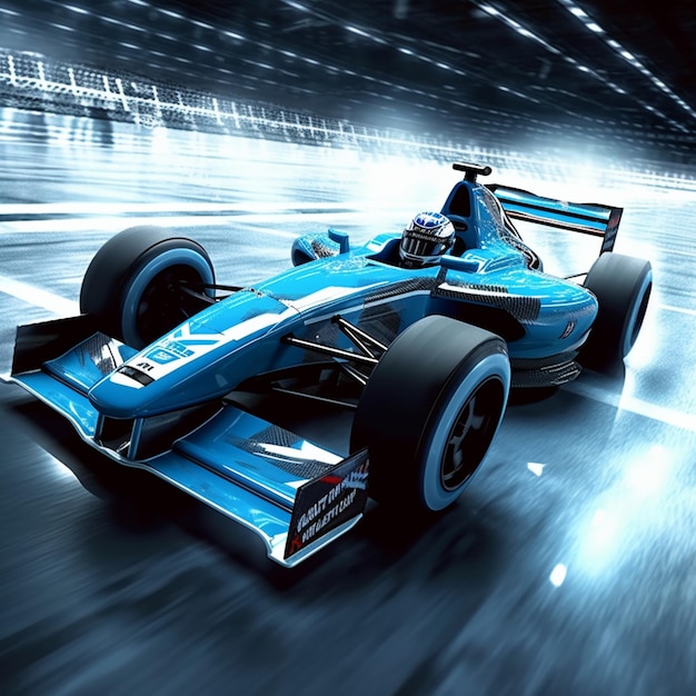 Blue high speed racing car Generative AI