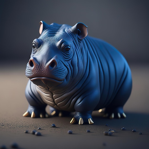 A blue hippo figure with a large mouth and a large mouth.