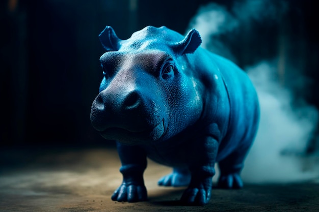 Blue hippo indoors Generative AI