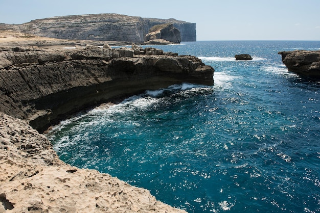 Blue hole and the collapsed Azure window Gozo Malta