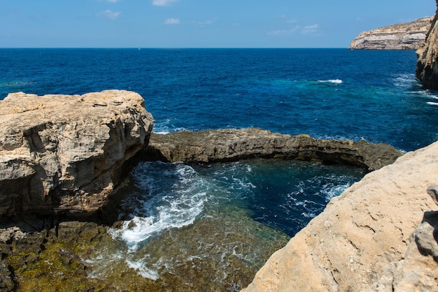 Blue hole and the collapsed Azure window Gozo Malta