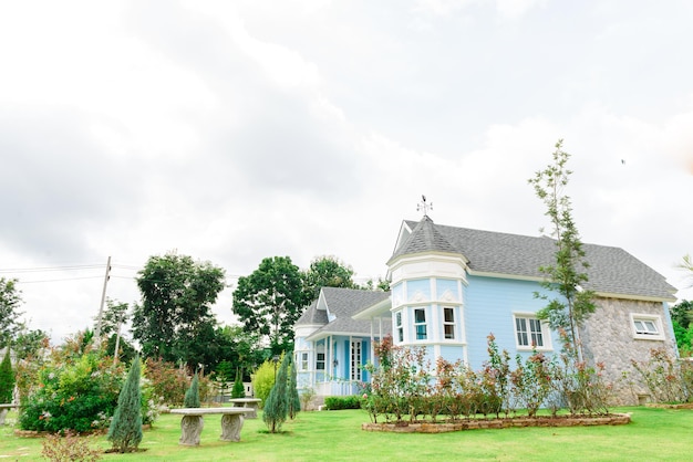 Blue home tuscany style in khaoyai resort at nakhonratchasimalittle garden in front home