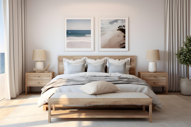 Blue Horizon Coastal slaapkamer mockup Serenity