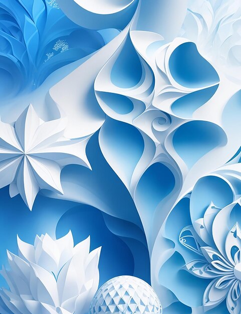 Blue horizon infusion a dynamic 3d interplay of white and tranquil blue in a captivating background