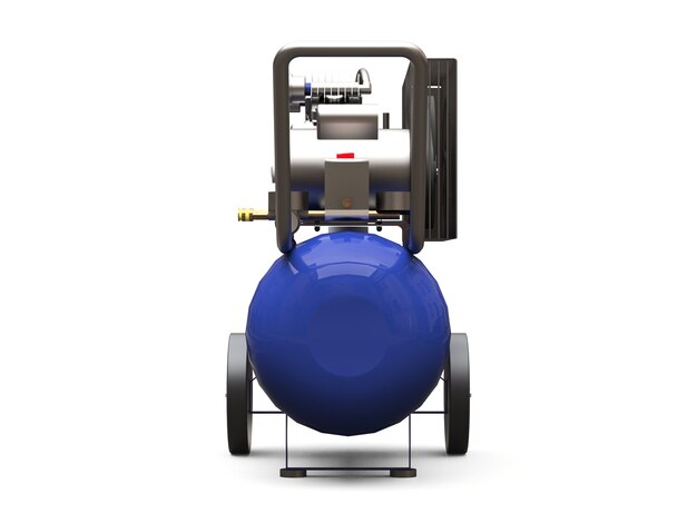 Blue horizontal air compressor isolated on a white background. 3d illustration.