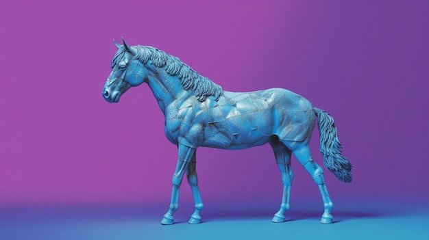 A blue horse with a purple background