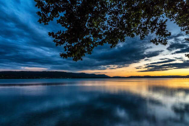 Blue hour lake view summer