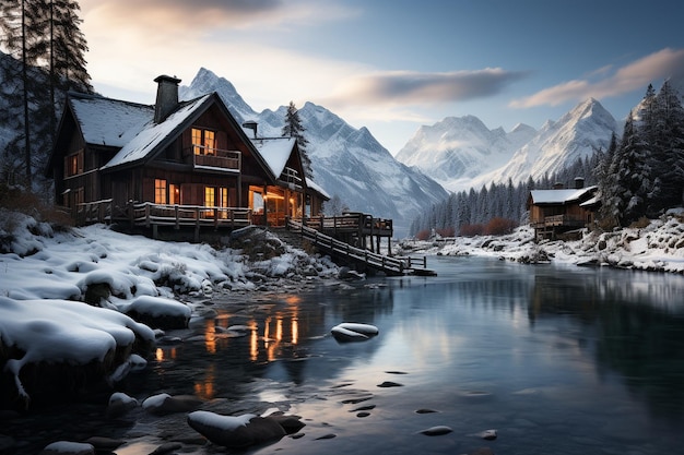 Blue hour overlooking Emerald Lake with Emerald Lake