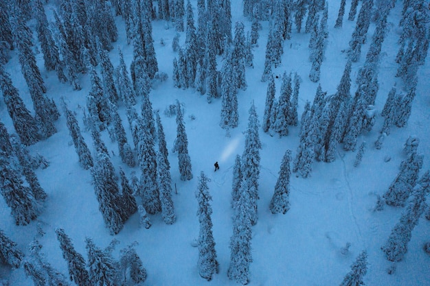 Blue hour at Riisitunturi National Park, Finland drone shot