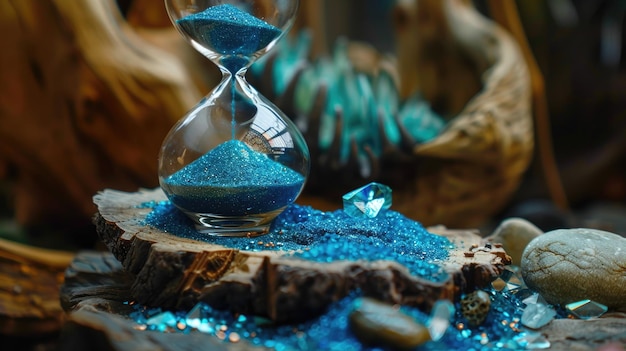 Foto orologia di sabbia blu ia generativa