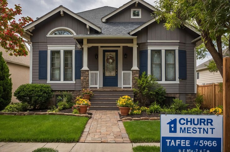 Photo a blue house with a sign that says quot the number 7 quot