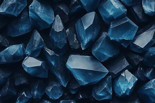 Blue hued crystals arranged in a pattern