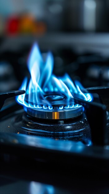 Photo blue hues of cooking gas stove flame