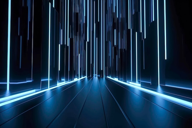 Blue Hues and Neon Lights: Step into a Modern and Serene Space with this Stunning Neon Room Backdrop with Generative AI technology