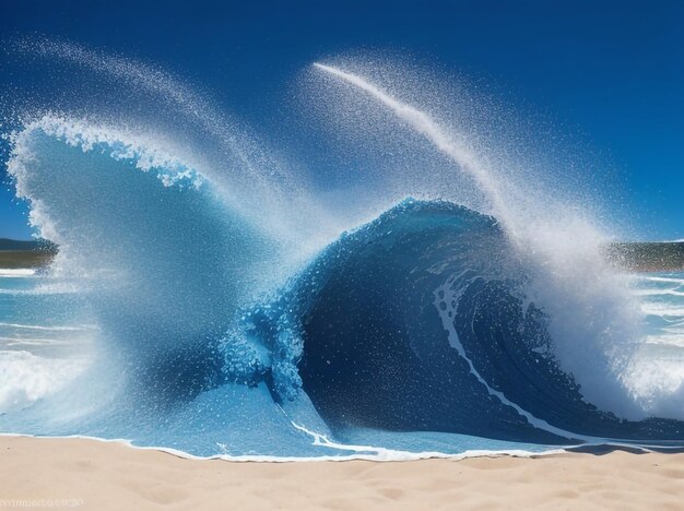 Blue hues unleashed small size sand explosion in the ocean