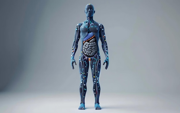 a blue human figure with a large body with a blue body with the body labeled human anatomy