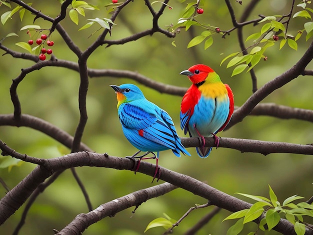 Blue hummingbird Violet Sabrewing flying next to the beautiful red flower AI generated