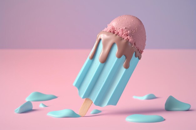 A blue ice cream with a pink frosting on it.