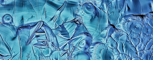 Photo blue ice glass background, abstract texture of the surface of the ice on the glass, frozen seasonal water