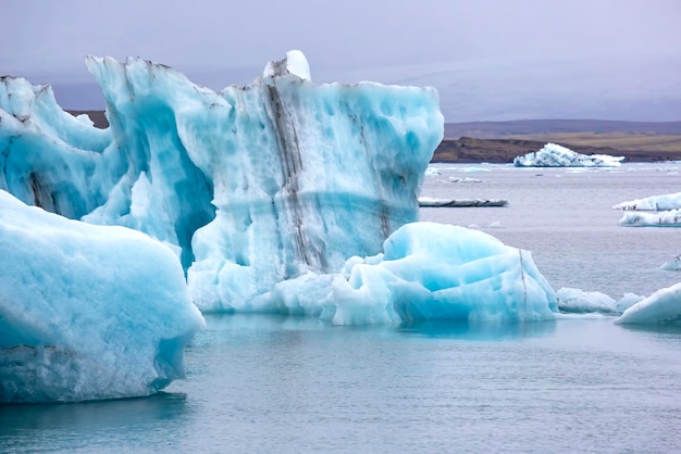 Blue Ice on the shore of the ice lagoon in Iceland