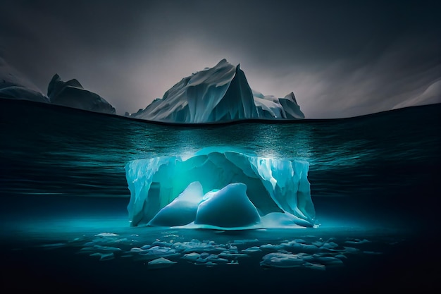 Blue Iceberg in Antarctica Global Warming Concept Generative AIxA