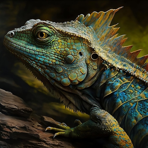 Photo a blue iguana with a green and blue skin.