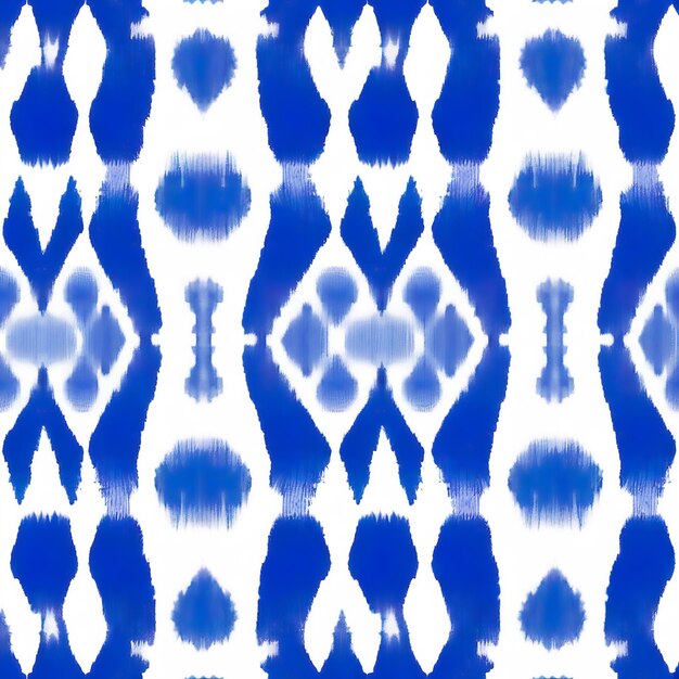 Blue ikat on a white background Traditional Abstract art seamless pattern on the fabric