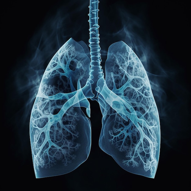 A blue image of a lung with the word lung on it