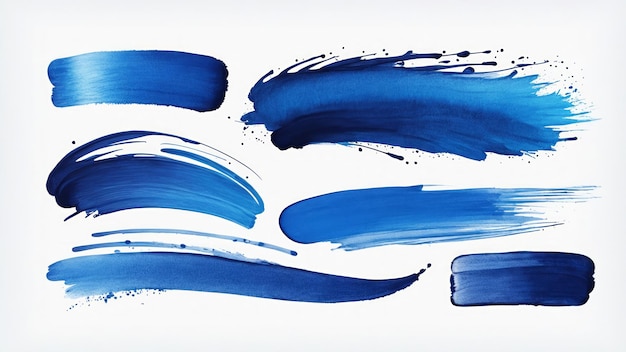 blue ink brush stroke collection isolated on white background