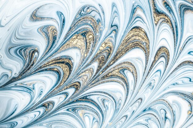 Blue ink liquid abstract marble texture background