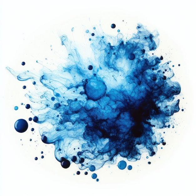 Blue ink stain on a white background