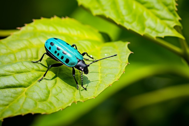 Blue insect on leaf macro graphy