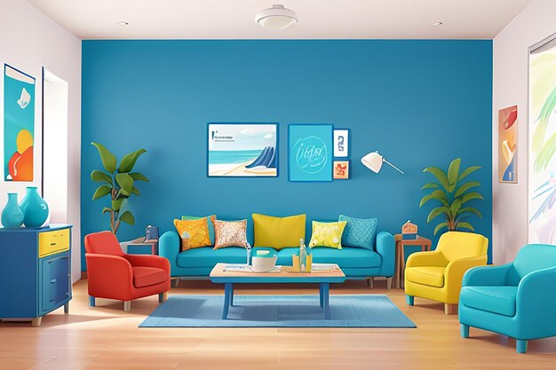 Photo a blue interior with an orange armchair