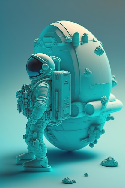 宇宙服を着た宇宙飛行士と青い等尺性組成物
