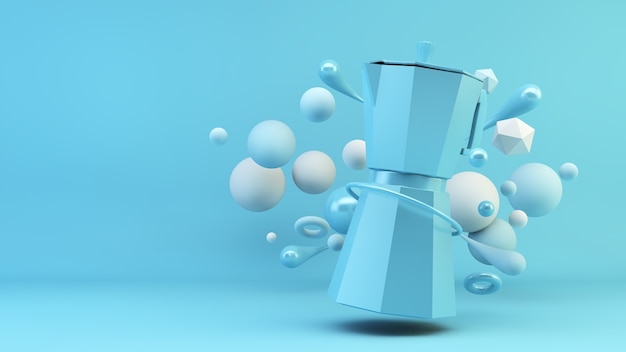 Blue italian coffee maker 3d rendering